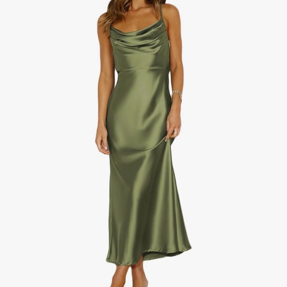 Mogidol Green Satin Dress
